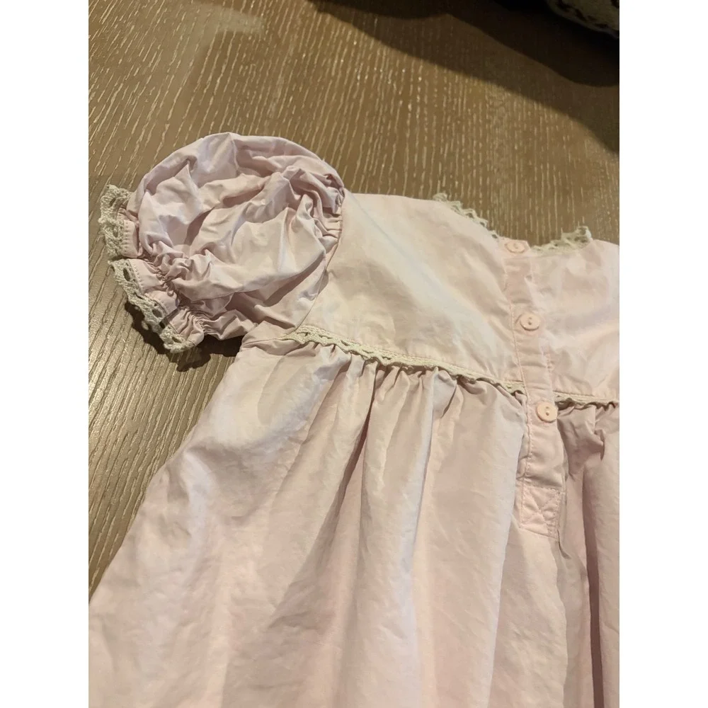 Barefoot Toddler Pink Dress 3T Lace Trim Cottagecore Prairie Vintage Style EUC